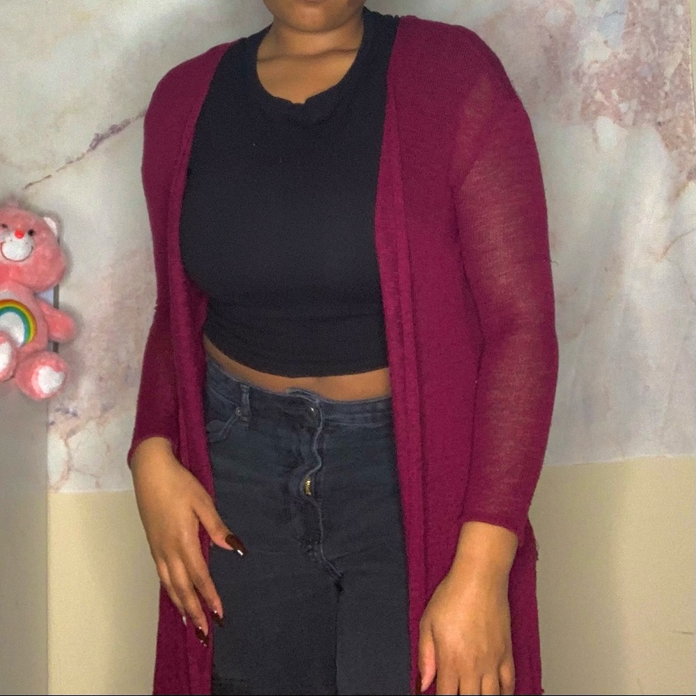 Soft Thin Long Cardigan - Burgundy Basic Slipover
